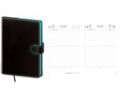 Diář Flip, denní, A5, koženka, černý/ petrolejový
